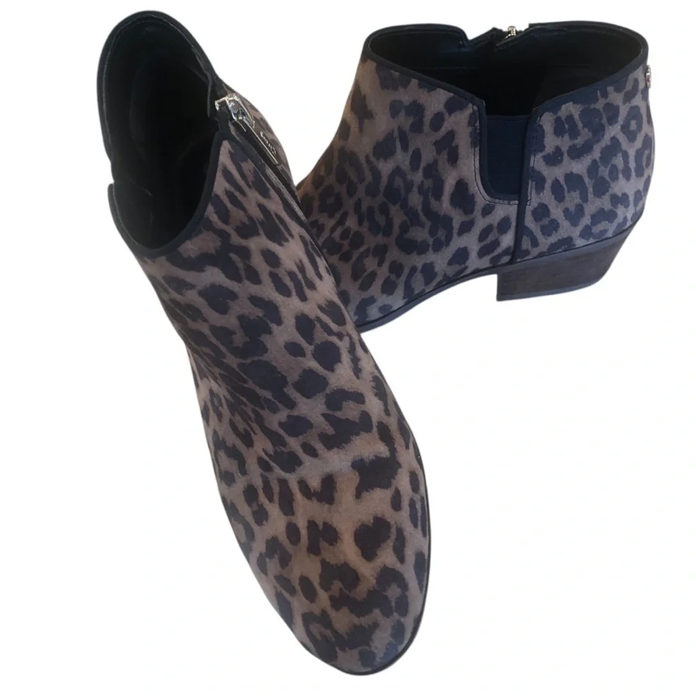 Sam Edelman Circus Animal Print Leopard Ankle Stacked Heel Zipper Bootie Size‎ 7
